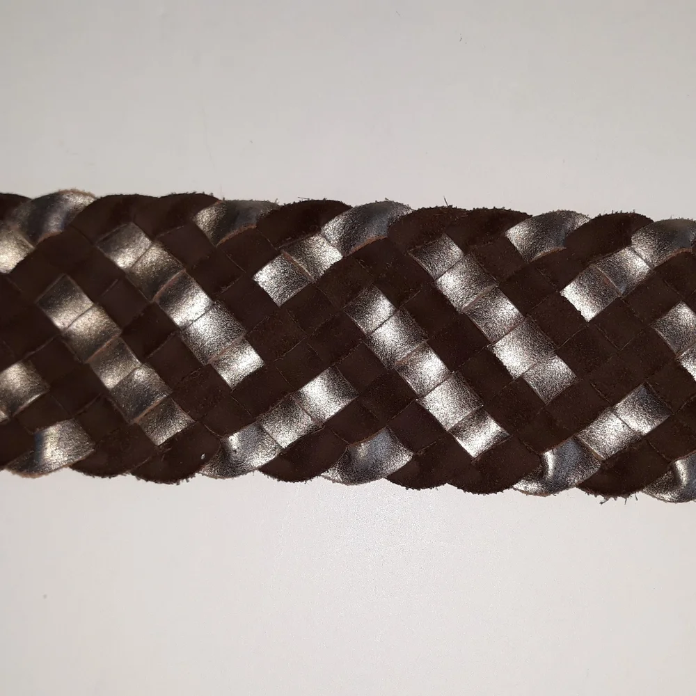 Fossil brown suede & metallic leather braided belt L